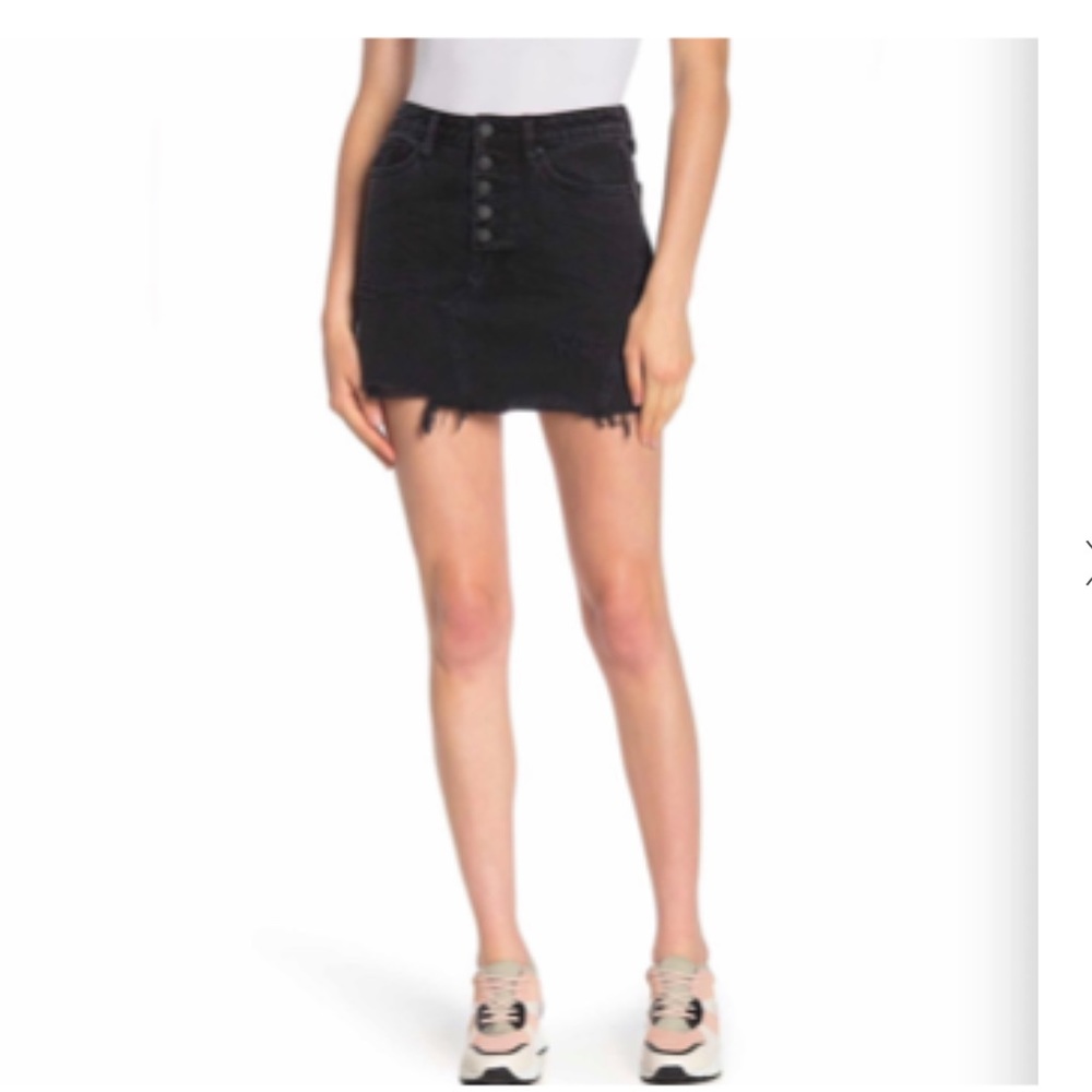 Free People | We The Free Distressed Black Washed‎ Denim Mini Skirt